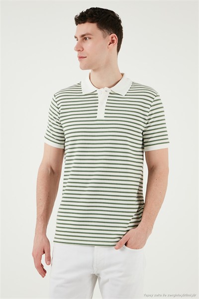 Pamuklu Regular Fit Çizgili Erkek Polo Yaka T Shirt 5903009 ELMA YEŞİLİ