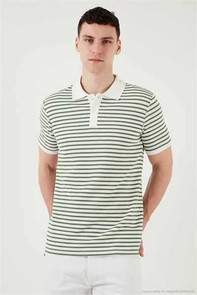 Pamuklu Regular Fit Çizgili Erkek Polo Yaka T Shirt 5903009 ELMA YEŞİLİ