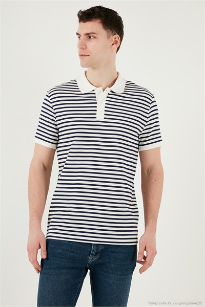 Pamuklu Regular Fit Çizgili Erkek Polo Yaka T Shirt 5903009 İNDİGO