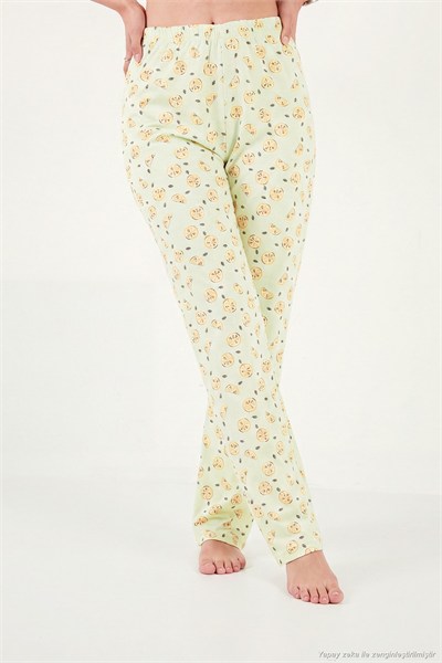 Pamuklu Regular Fit Desenli Bisiklet Yaka Kadın Pijama Takımı 65790784 YEŞİL