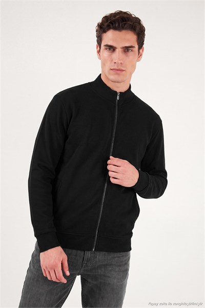 Pamuklu Regular Fit Dik Yaka Cepli Erkek Hırka 5905891 SİYAH