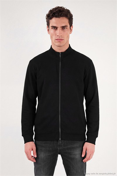 Pamuklu Regular Fit Dik Yaka Cepli Erkek Hırka 5905891 SİYAH
