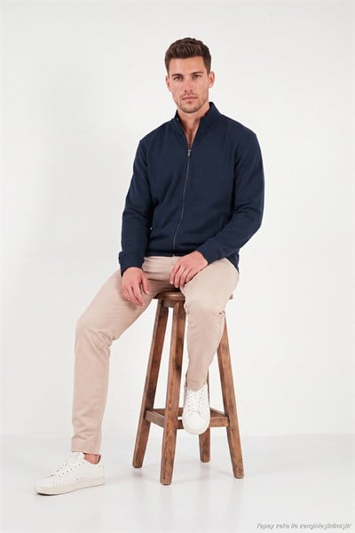 Pamuklu Regular Fit Dik Yaka Cepli Erkek Hırka 5905891 İNDİGO