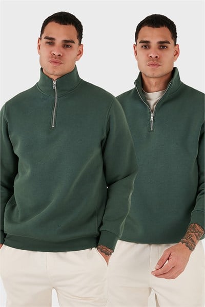 Pamuklu Regular Fit Dik Yaka Şardonlu 2li Paket Erkek Sweat 59052592S2 Nefti-Nefti