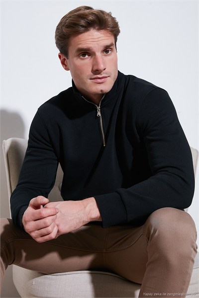 Pamuklu Regular Fit Dik Yaka Şardonlu 2li Paket Erkek Sweat 59052592S2 Koyu Lacivert-Siyah