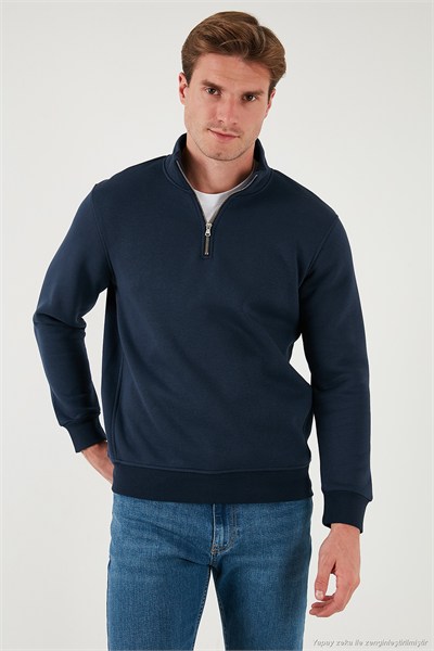Pamuklu Regular Fit Dik Yaka Şardonlu 2li Paket Erkek Sweat 59052592S2 AÇIK HAKİ-KOYU LACİVERT