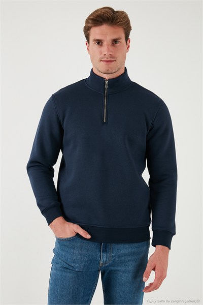 Pamuklu Regular Fit Dik Yaka Şardonlu 2li Paket Erkek Sweat 59052592S2 Koyu Lacivert-Koyu Lacivert
