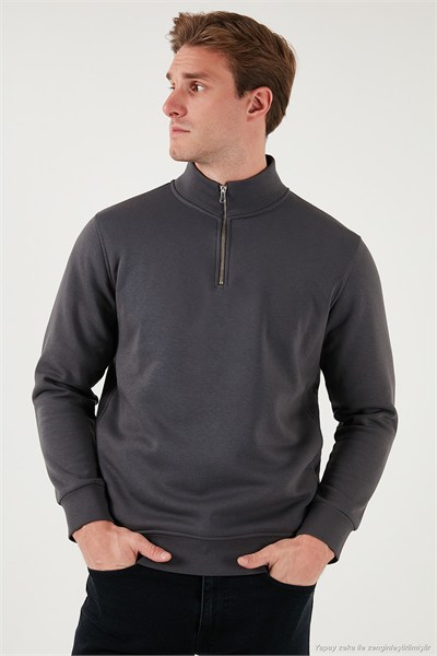 Pamuklu Regular Fit Dik Yaka Şardonlu 2li Paket Erkek Sweat 59052592S2 ANTRASİT-KOYU GRİ