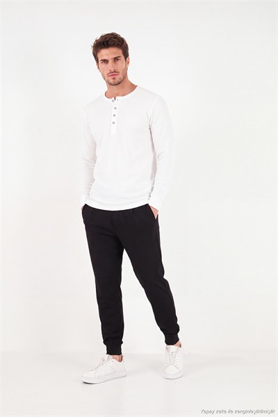 Pamuklu Regular Fit Düğmeli Bisiklet Yaka Erkek Sweat 5905852 EKRU