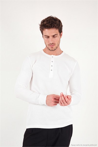 Pamuklu Regular Fit Düğmeli Bisiklet Yaka Erkek Sweat 5905852 EKRU