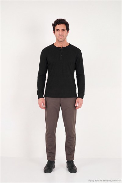 Pamuklu Regular Fit Düğmeli Bisiklet Yaka Erkek Sweat 5905852 SİYAH