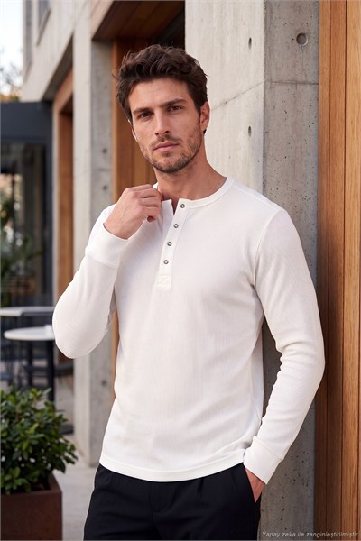 Pamuklu Regular Fit Düğmeli Bisiklet Yaka Erkek Sweat 5905852 EKRU
