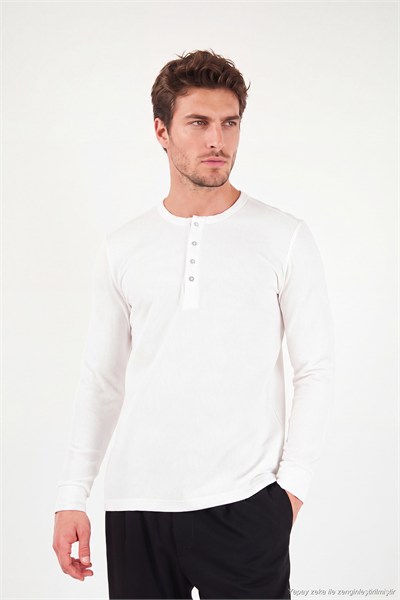 Pamuklu Regular Fit Düğmeli Bisiklet Yaka Erkek Sweat 5905852 EKRU