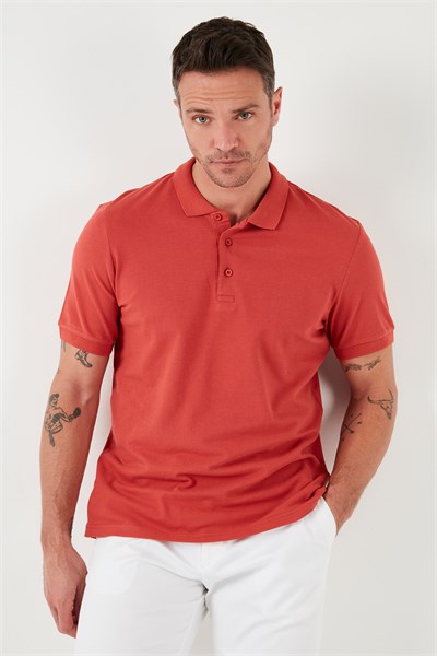 Pamuklu Regular Fit Düğmeli Erkek Polo Yaka T Shirt 5902127 KİREMİT