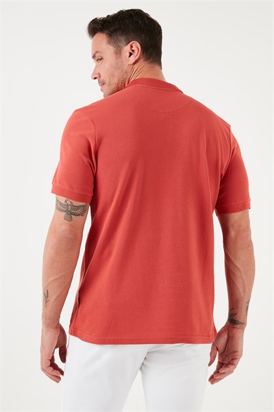 Pamuklu Regular Fit Düğmeli Erkek Polo Yaka T Shirt 5902127 KİREMİT