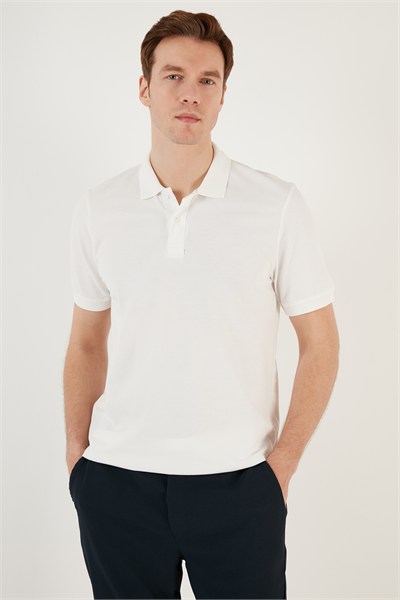 Pamuklu Regular Fit Düğmeli Erkek Polo Yaka T Shirt 5902739 BEYAZ