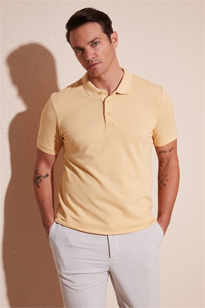 Pamuklu Regular Fit Düğmeli Erkek Polo Yaka T Shirt 5902127 SARI