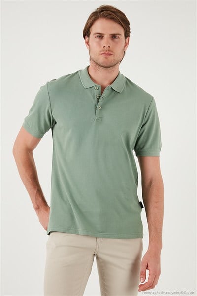 Pamuklu Regular Fit Düğmeli Erkek Polo Yaka T Shirt 5902127 ELMA YEŞİLİ