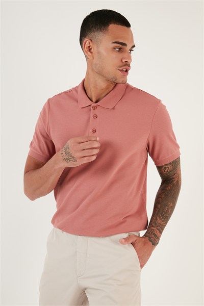Pamuklu Regular Fit Düğmeli Erkek Polo Yaka T Shirt 5902127 GÜL