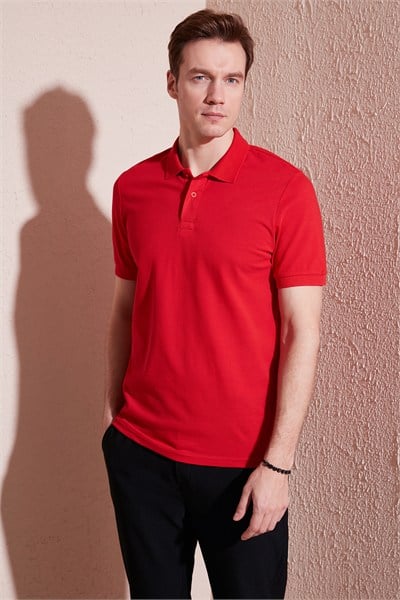 Pamuklu Regular Fit Düğmeli Erkek Polo Yaka T Shirt 5902739 KIRMIZI