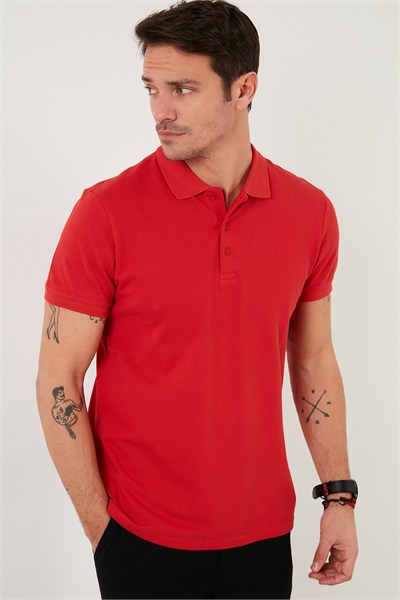 Pamuklu Regular Fit Düğmeli Erkek Polo Yaka T Shirt 5902127 KIRMIZI