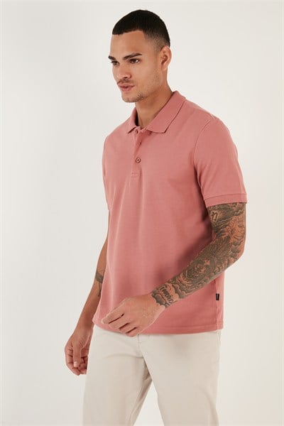 Pamuklu Regular Fit Düğmeli Erkek Polo Yaka T Shirt 5902127 GÜL