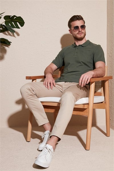 Pamuklu Regular Fit Düğmeli Erkek Polo Yaka T Shirt 5902127 HAKİ