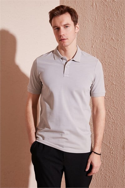 Pamuklu Regular Fit Düğmeli Erkek Polo Yaka T Shirt 5902739 AÇIK GRİ