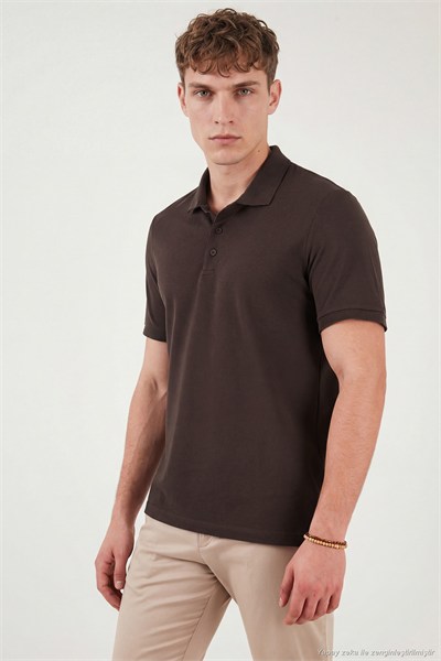 Pamuklu Regular Fit Düğmeli Erkek Polo Yaka T Shirt 5902127 KAHVE