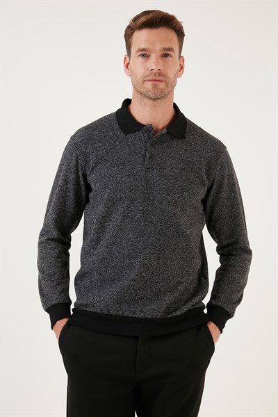 Pamuklu Regular Fit Düğmeli Polo Yaka Erkek Kazak 456211 GRİ