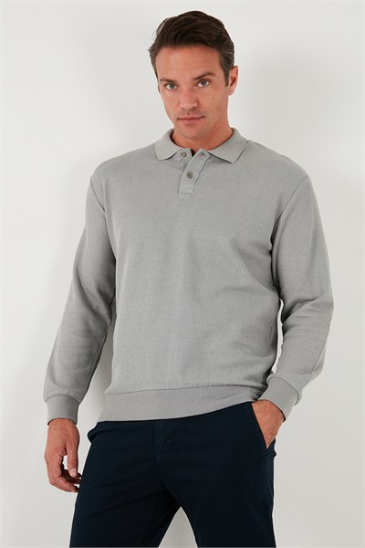 Pamuklu Regular Fit Düğmeli Polo Yaka Erkek Sweat 5905739 GRİ