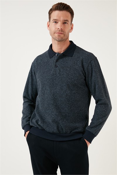 Pamuklu Regular Fit Düğmeli Polo Yaka Erkek Kazak 456211 LACİVERT