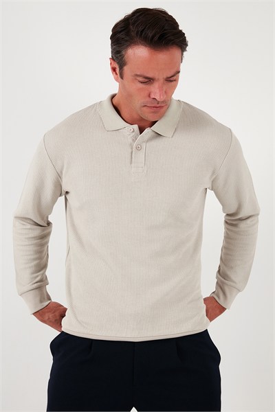 Pamuklu Regular Fit Düğmeli Polo Yaka Erkek Sweat 5905739 TAŞ