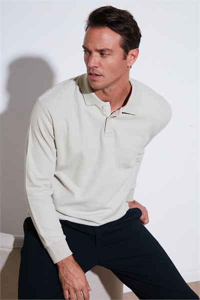 Pamuklu Regular Fit Düğmeli Polo Yaka Erkek Sweat 5905739 TAŞ