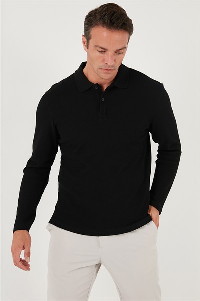 Pamuklu Regular Fit Düğmeli Polo Yaka Erkek Sweat 5905708 SİYAH