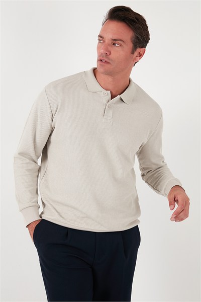 Pamuklu Regular Fit Düğmeli Polo Yaka Erkek Sweat 5905739 TAŞ