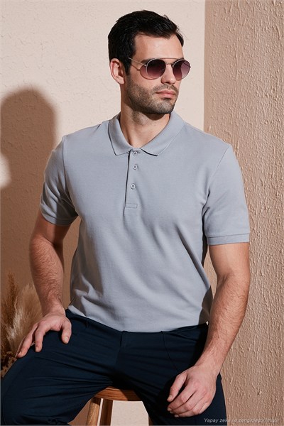 Pamuklu Regular Fit Düğmeli Polo Yaka 3lü Paket Erkek T Shirt 5902127S3 Saks-Açık Haki-Kül