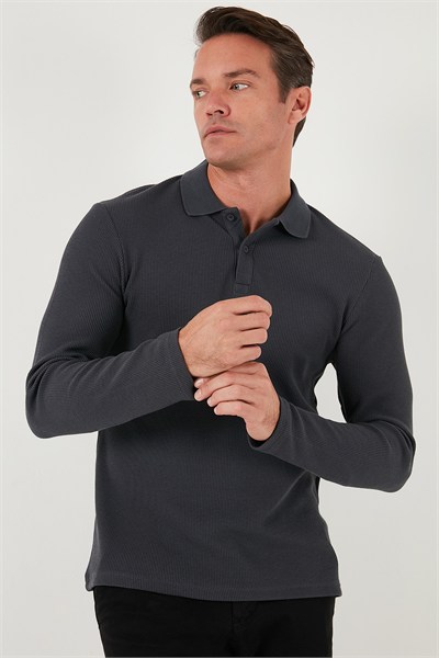 Pamuklu Regular Fit Düğmeli Polo Yaka Erkek Sweat 5905708 ANTRASİT