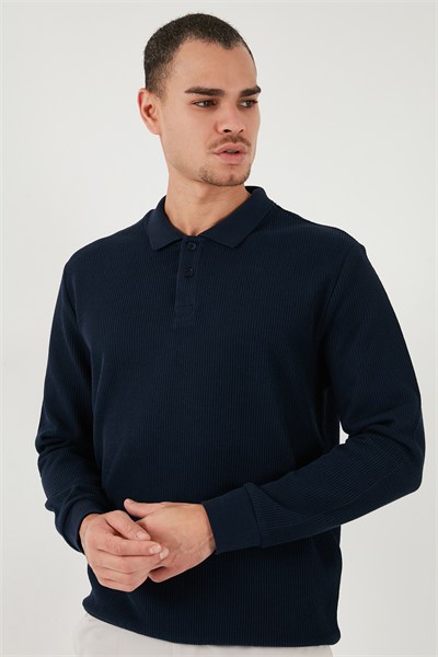 Pamuklu Regular Fit Düğmeli Polo Yaka Erkek Sweat 5905739 KOYU LACİVERT