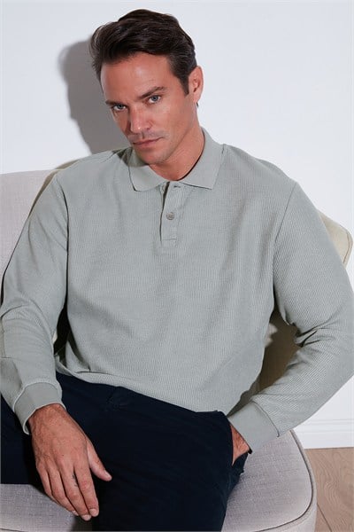 Pamuklu Regular Fit Düğmeli Polo Yaka Erkek Sweat 5905739 GRİ