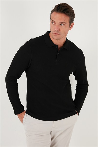 Pamuklu Regular Fit Düğmeli Polo Yaka Erkek Sweat 5905708 SİYAH