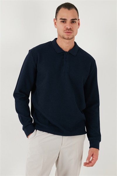 Pamuklu Regular Fit Düğmeli Polo Yaka Erkek Sweat 5905739 KOYU LACİVERT