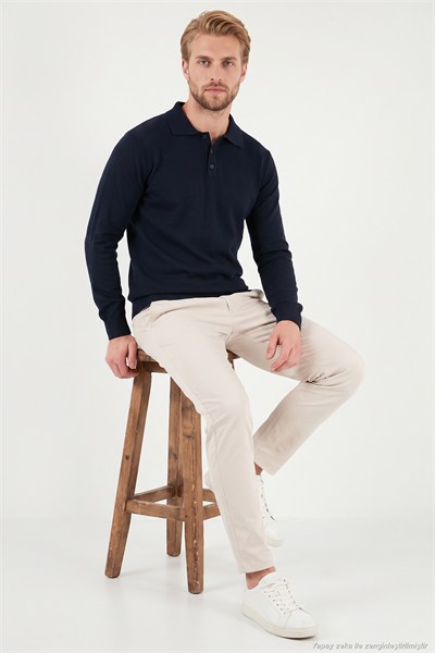 Pamuklu Regular Fit Düğmeli Uzun Kollu Erkek Polo 7024733 LACİVERT