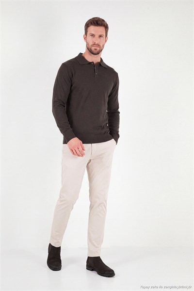Pamuklu Regular Fit Düğmeli Uzun Kollu Erkek Polo 7024733 KAHVE