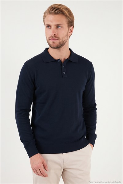 Pamuklu Regular Fit Düğmeli Uzun Kollu Erkek Polo 7024733 LACİVERT