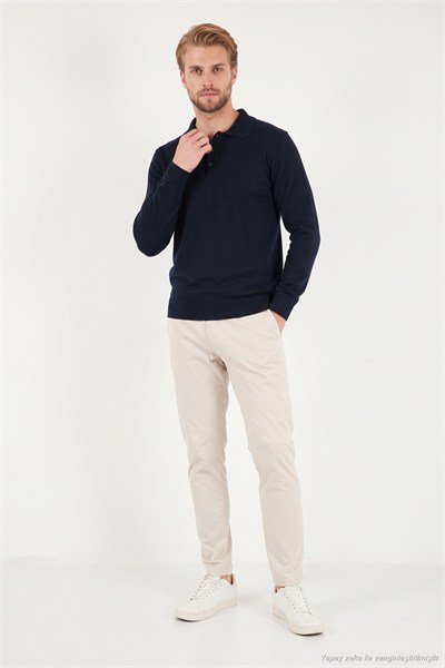 Pamuklu Regular Fit Düğmeli Uzun Kollu Erkek Polo 7024733 LACİVERT