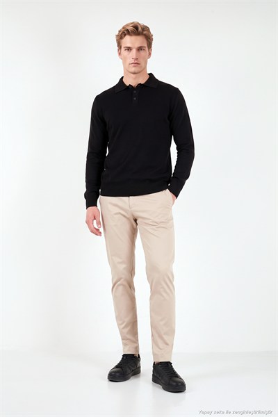Pamuklu Regular Fit Düğmeli Uzun Kollu Erkek Polo 7024733 SİYAH