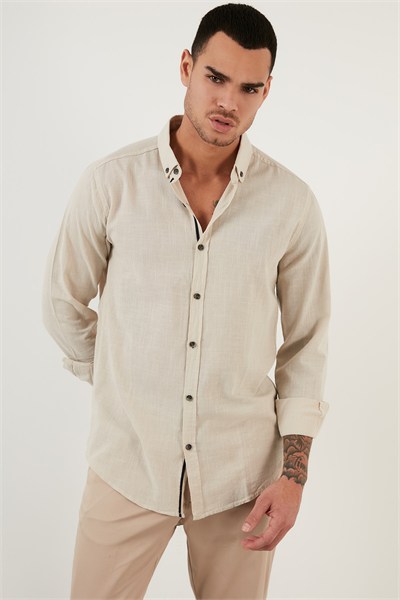 Pamuklu Regular Fit Düğmeli Yaka Erkek Gömlek CF20S111871 TAŞ
