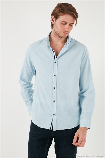 Pamuklu Regular Fit Düğmeli Yaka Erkek Gömlek CF20S111871 AÇIK MAVİ