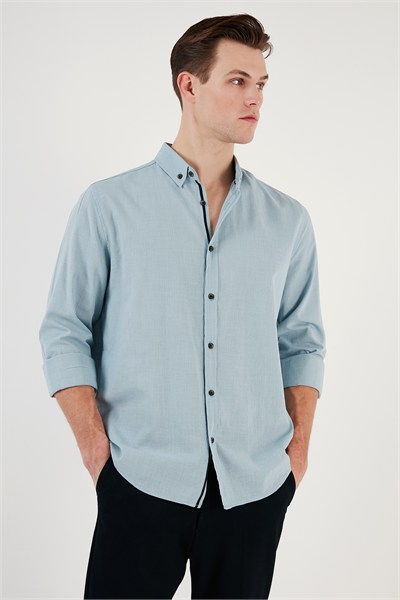 Pamuklu Regular Fit Düğmeli Yaka Erkek Gömlek CF20S111871 AQUA